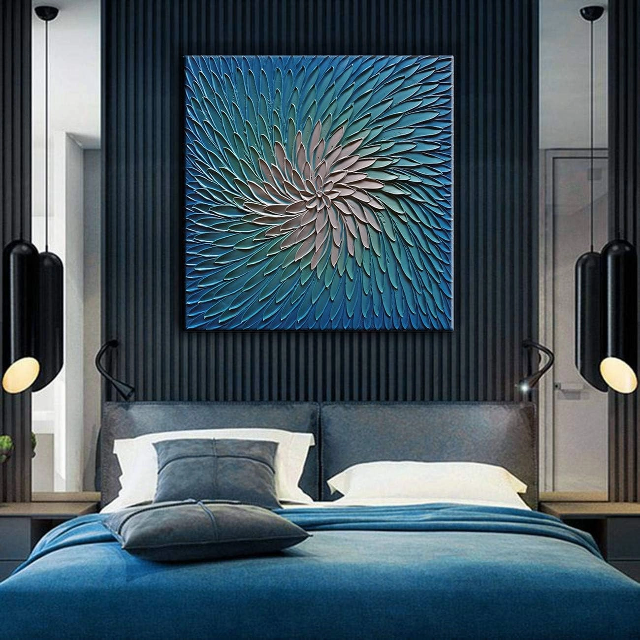 YaSheng Art - 3D Metallic Bead light Blue and Silver Texture Oil Painting on Canvas Abstract Art Pictures Canvas Wall Art Paintings Modern Home Decor Abstract Paintings Ready to hang 30x30inch