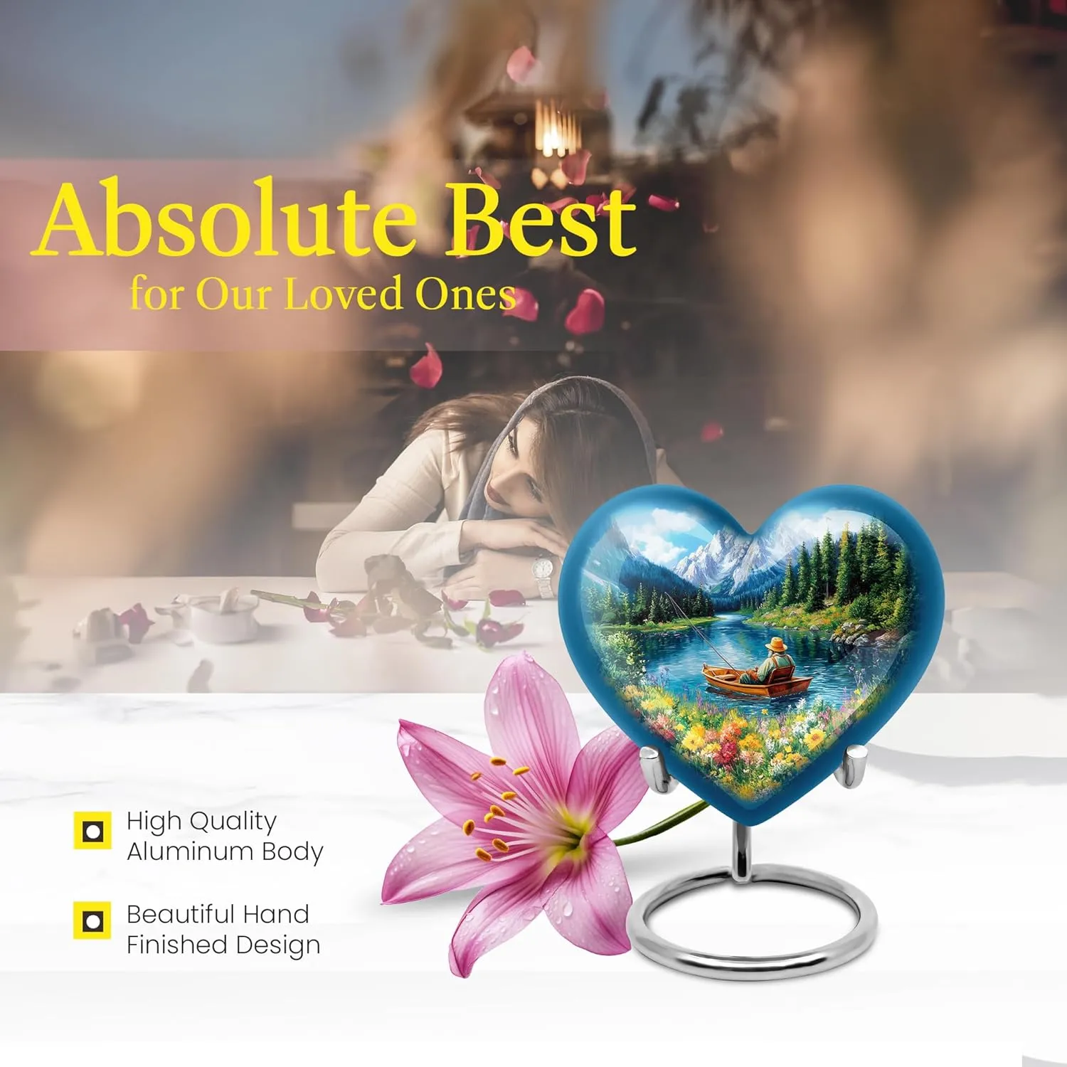 Yatskia Riverside Fishing Mini Cremation Urns for Human Ashes Adult Brother and Sister, Small Keepsake Urn for Adult Ashes, (Heart 3 Inch, Pack of 4)
