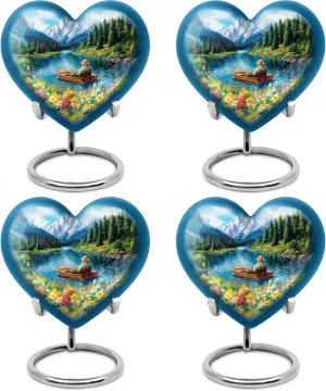 Yatskia Riverside Fishing Mini Cremation Urns for Human Ashes Adult Brother and Sister, Small Keepsake Urn for Adult Ashes, (Heart 3 Inch, Pack of 4)