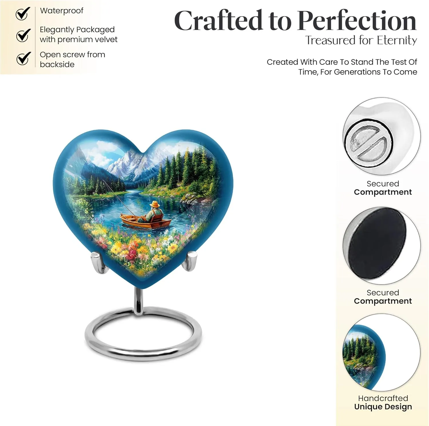 Yatskia Riverside Fishing Mini Cremation Urns for Human Ashes Adult Brother and Sister, Small Keepsake Urn for Adult Ashes, (Heart 3 Inch, Pack of 4)