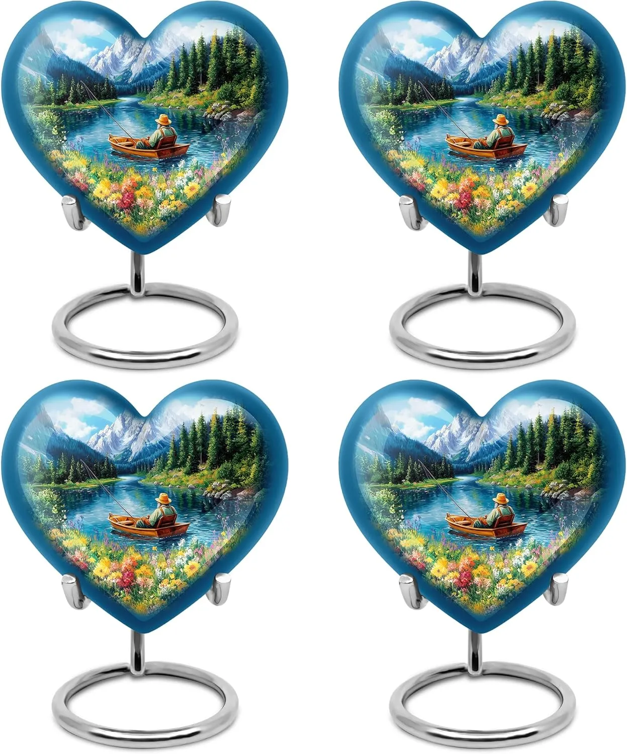 Yatskia Riverside Fishing Mini Cremation Urns for Human Ashes Adult Brother and Sister, Small Keepsake Urn for Adult Ashes, (Heart 3 Inch, Pack of 4)