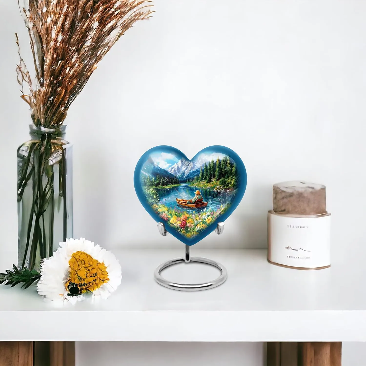Yatskia Riverside Fishing Mini Cremation Urns for Human Ashes Adult Brother and Sister, Small Keepsake Urn for Adult Ashes, (Heart 3 Inch, Pack of 4)