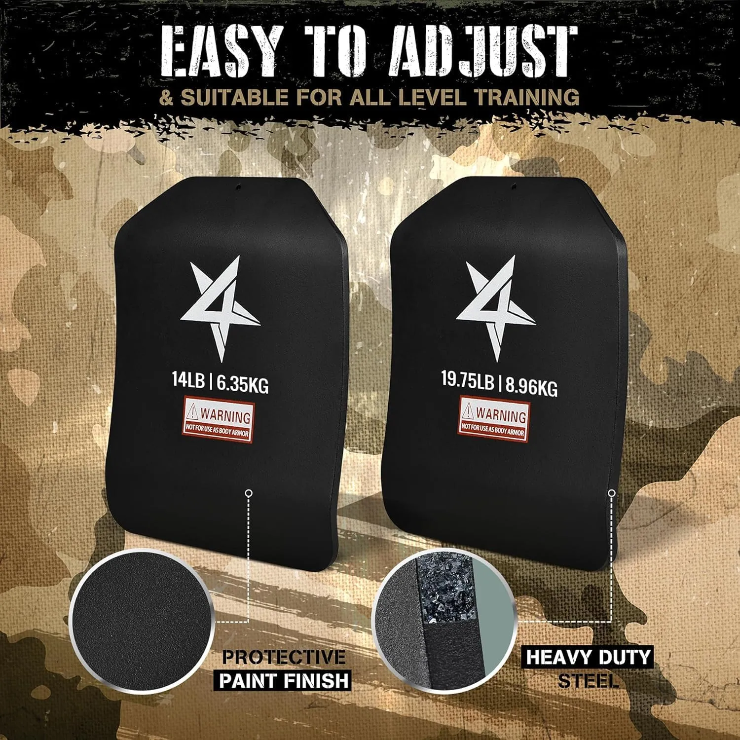 Yes4All Weight Vest Plate 5.75/8.75/14/ 19.75LB Pairs, Weighted plates for vest, Tactical Plate, Weight Plate with Curved Ergonomic Design for Running, Heavy Workout