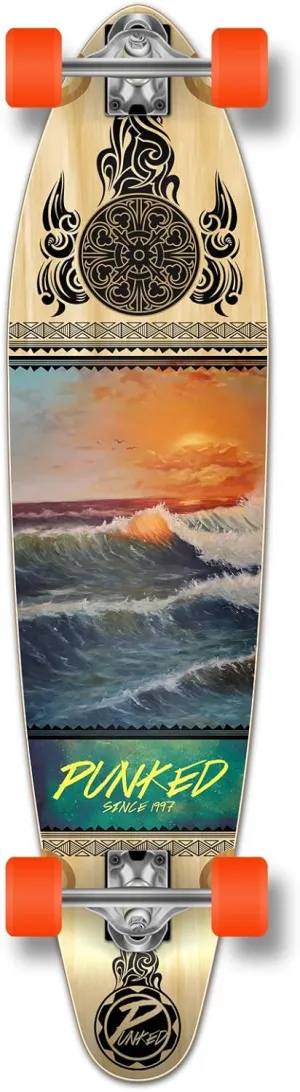 Yocaher Punked Bamboo Longboard Skateboard Freestyle 40" x 9.75"Cruiser w/BLACKWIDOW Premium Clear Grip Tape, Heavy Duty Aluminum Alloy Truck, 71mm Longboard Wheels (Wave Scene)