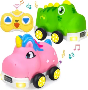 YongnKids Remote Control Car for Toddler, 2.4G Remote Unicorn Dinosaur Toy Rc Car Toy for Age 3 4 5, Rc Car Toys for Kids with Lights,Change Shell Race Car Vehicles, Christmas Birthday Gifts for Kids