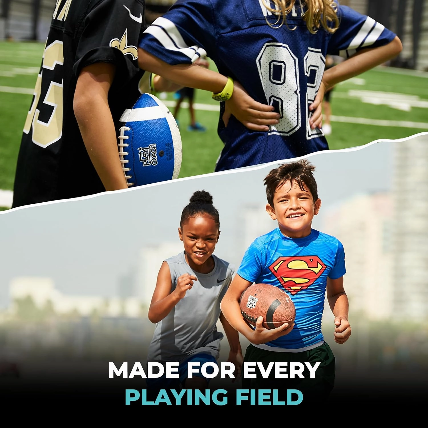 Youth Football in Junior & Peewee Sizes - 10 Basic Passing Routes for Kids 6 to 12 - Endorsed by Drew Brees, Leather Kids Beach Football