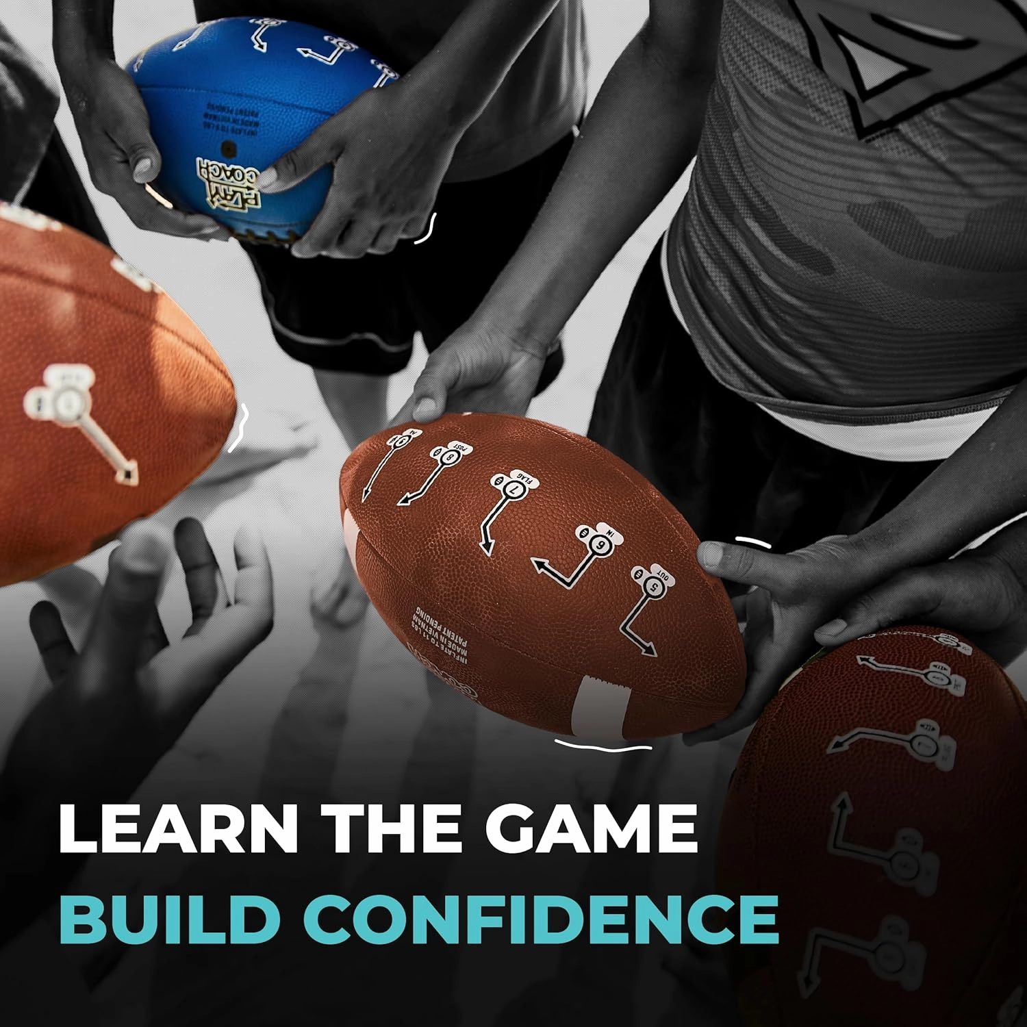 Youth Football in Junior & Peewee Sizes - 10 Basic Passing Routes for Kids 6 to 12 - Endorsed by Drew Brees, Leather Kids Beach Football