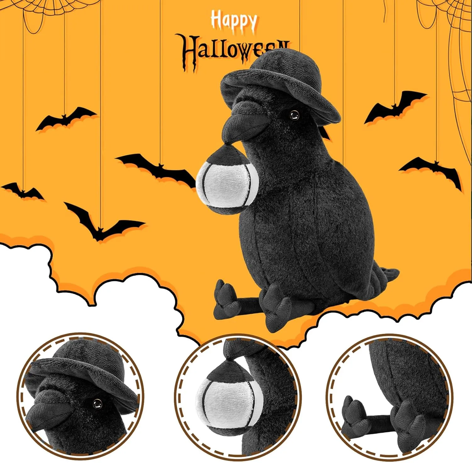 ZHONGXIN MADE Crow Plush Toy - Luminous Crow Stuffed Animals 10in, Cute Crow Bird Raven Animal Dolls, Gift Toys for Kids Birthday Gifts Glow in The Dark