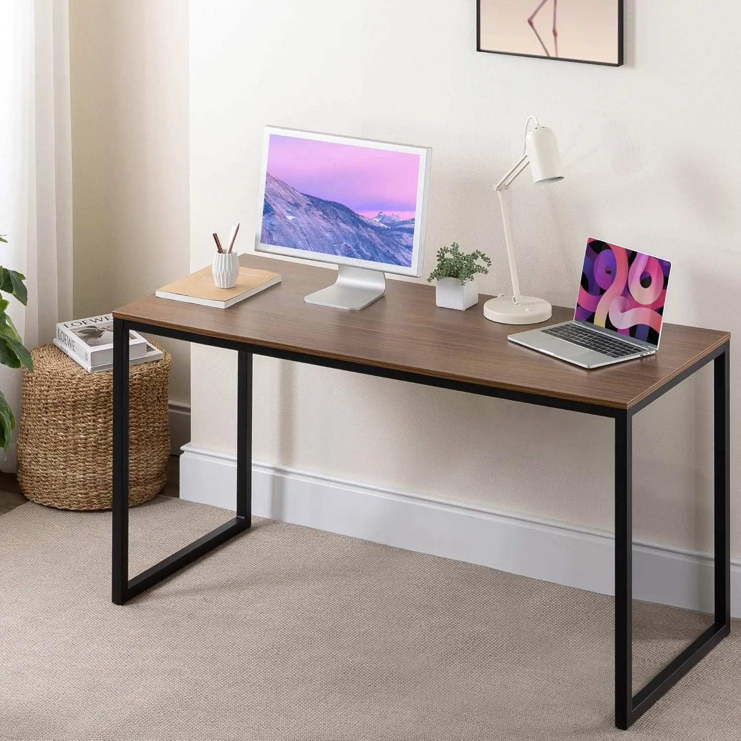 ZINUS Jennifer 55 Inch White Frame Desk, Computer Workstation, Office Desk, Easy Assembly, White
